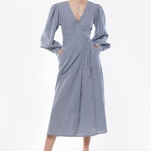 OAK + FORT GINGHAM SEERSUCKER WRAP DRESS
